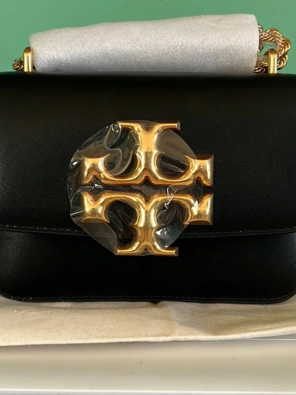Tory Burch Black Leather Crossbody with Gold Logo Accent
